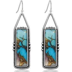 Light BlueHandmade Bohemian Tribal Retro Colorful Square Bar Dangle Drop Earring